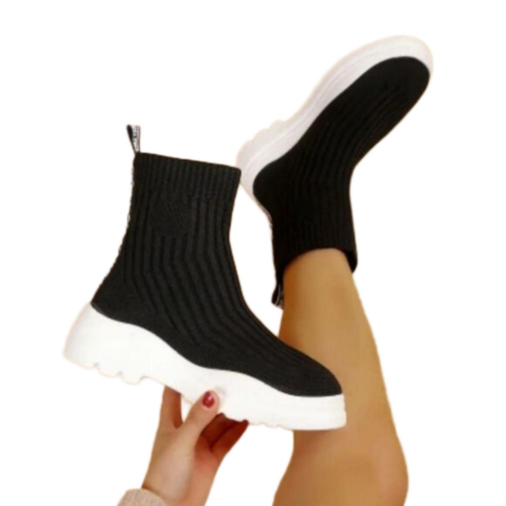 Ladies Trendy Black and White  Sock boots sz 7.5